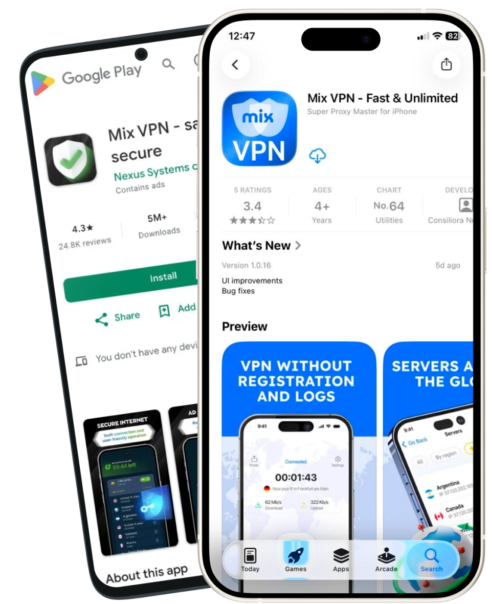MIX VPN app on Google Play and the App Store